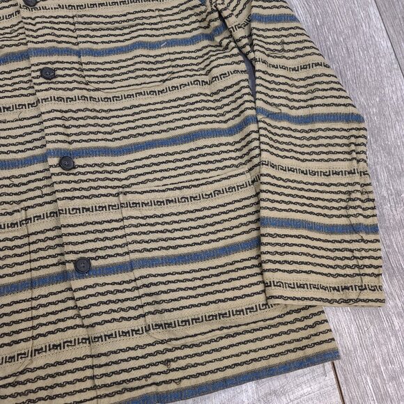 Billy Reid Shirt Mens Large Brown Scroll Striped Loop Camp Long Sleeve Button - Picture 3 of 6